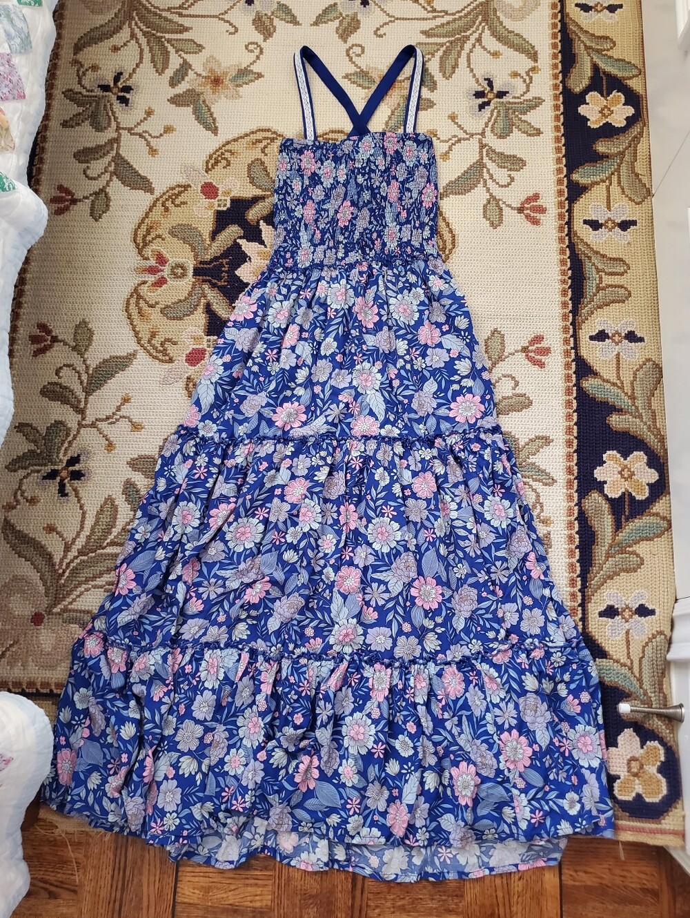 ABEL THE LABEL AUSTRALIA Blue/Pink Floral Maxi Pleated Tiered Smocked Maxi Dress